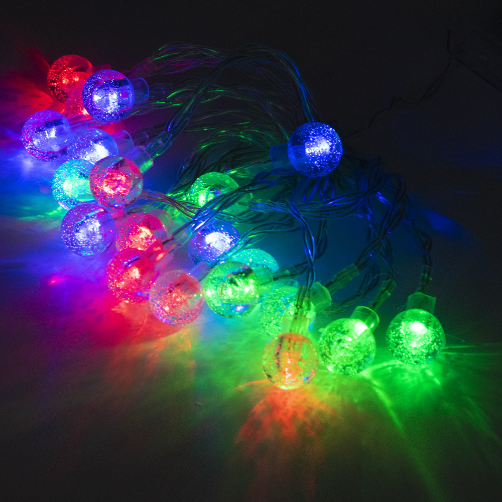 Karácsonyi mini gömbös LED fényfüzér - multicolor / 3 méter, 20 LED, elemes