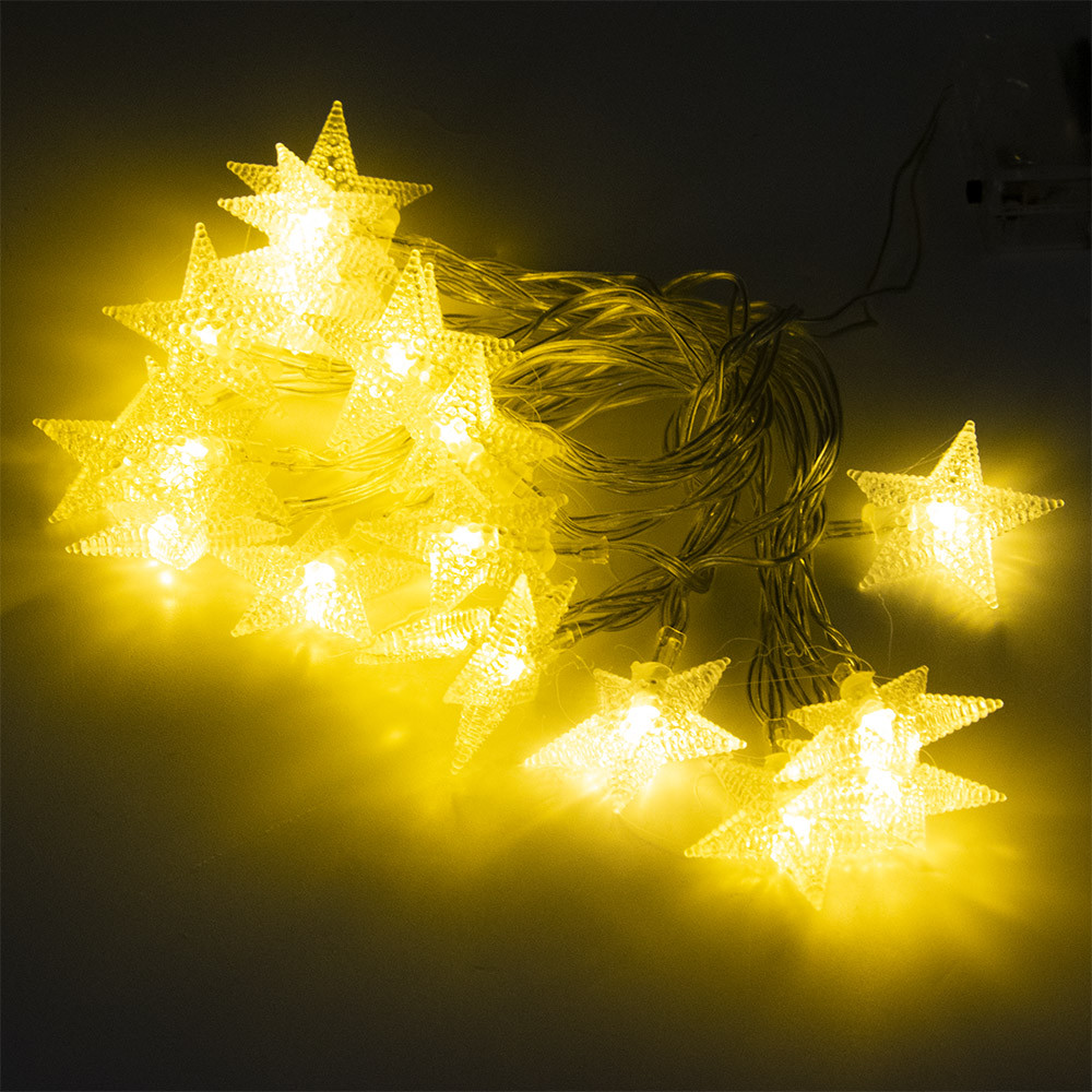 Karácsonyi mini csillag alakú LED fényfüzér - meleg fehér / 3 méter, 20 LED, elemes