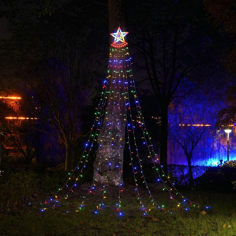 Napelemes karácsonyfa formájú LED fényfüzér, 242 LED - multicolor