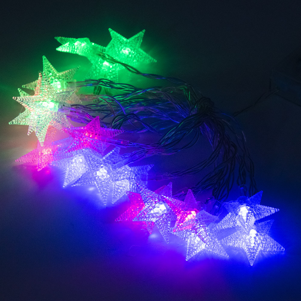 Karácsonyi mini csillag alakú LED fényfüzér - multicolor / 3 méter, 20 LED, elemes
