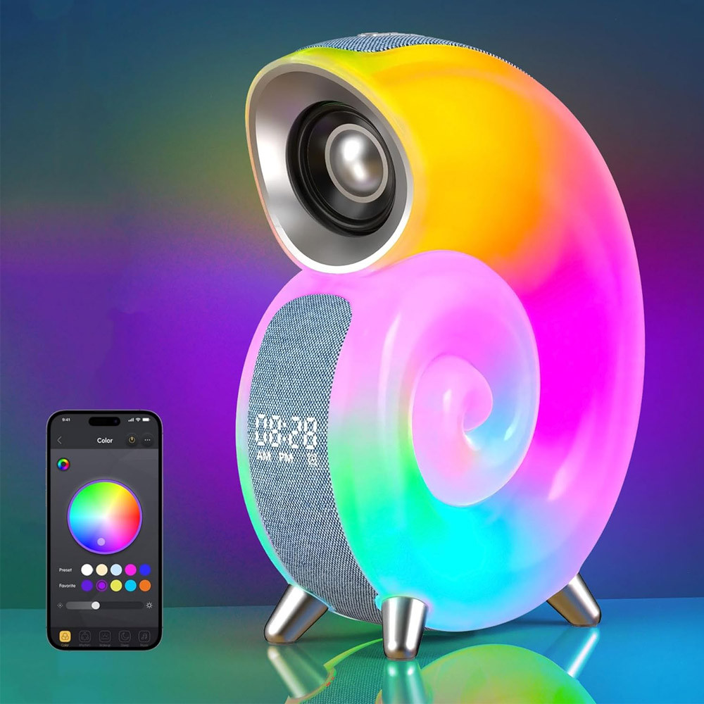 Csiga alakú RGB LED hangulatvilágítás, Bluetooth hangszóró és ébresztő óra