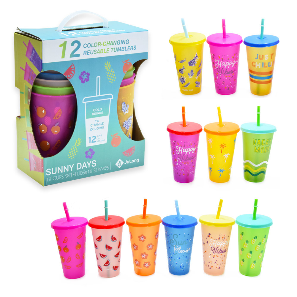 12 darabos színváltós műanyag pohár szett - party pohár készlet