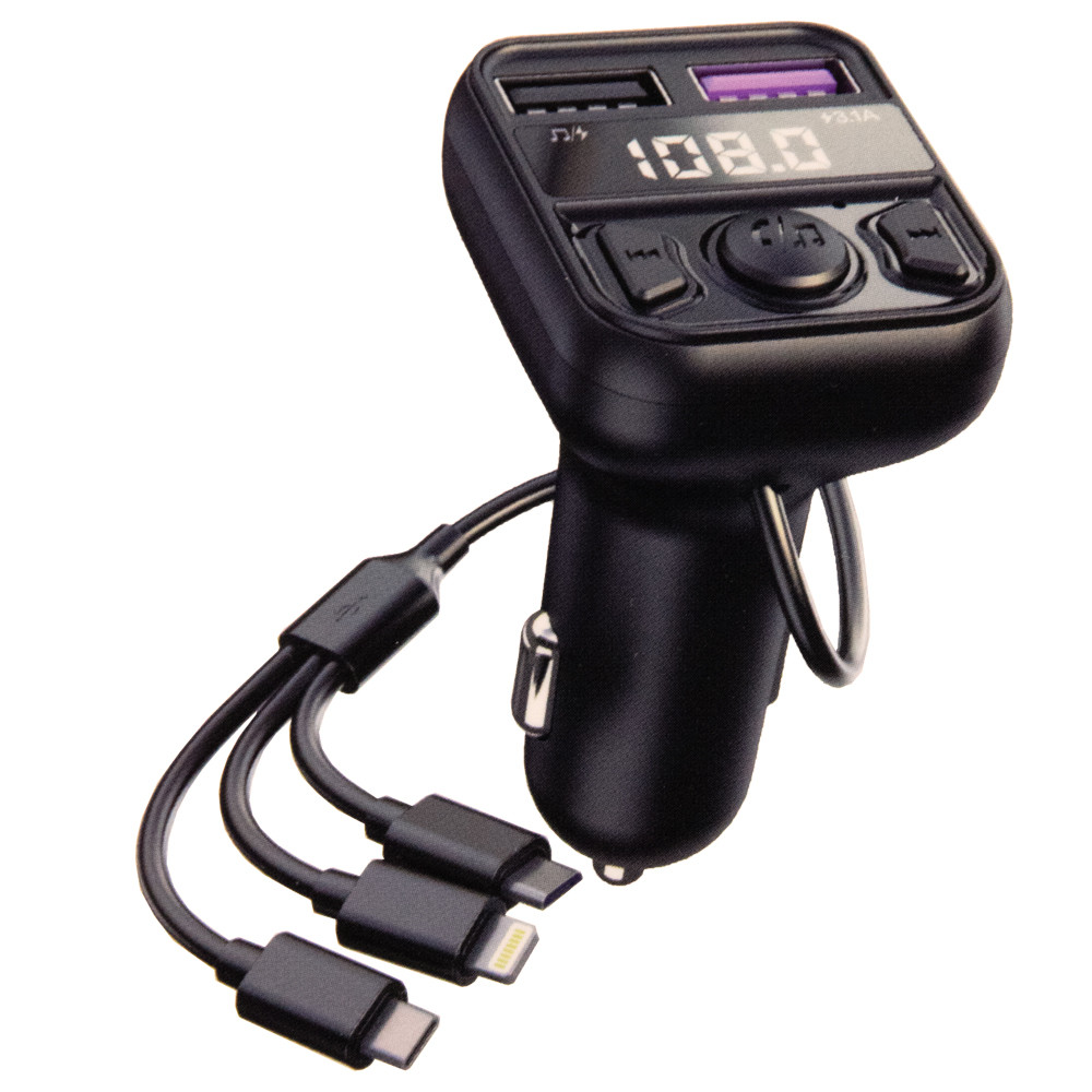 Bluetooth FM transzmitter - Type-C, Lightning és micro USB csatlakozókkal