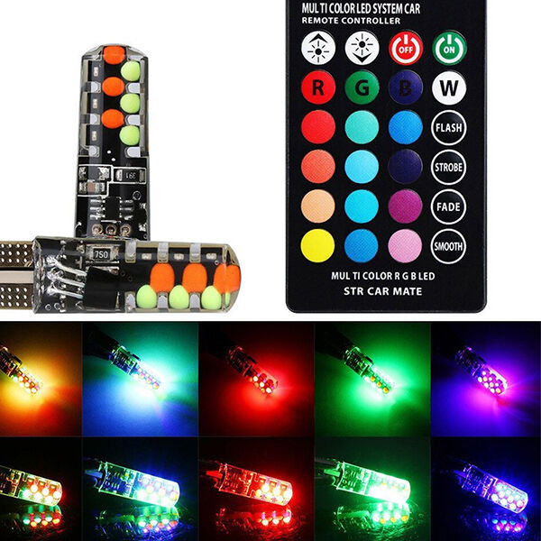 ?T10 távirányítós RGB LED világítás autóba / szilikonos